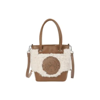 The British Museum Anderson Cat Plush Bucket Bag, One Shoulder Handbag Regular Women's Brown & Beige