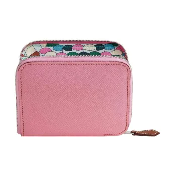 HERMES Silk'In Epson & Barenia Calfskin Wallet Women's Pink/Mint Green