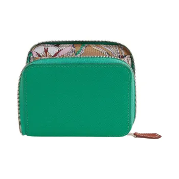 HERMES Silk'In Epsom Calfskin Card Holders Coin Purses Wallets Women's Jade Green/Tea Brown