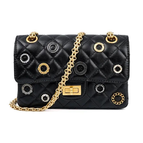 CHANEL 2.55 Sheepskin Shoulder Bag Crossbody Bag Mini Women's Black