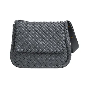 Bottega Veneta Intreccio Leather Portable Crossbody Bag, Shoulder Bag Trumpets Women's Gray