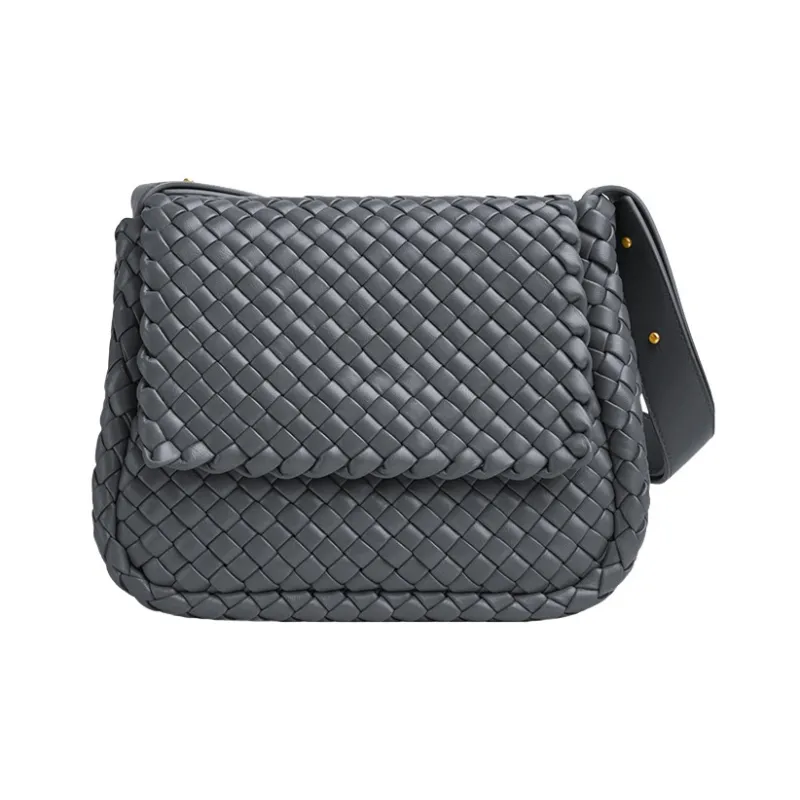 Bottega Veneta Intreccio Leather Portable Crossbody Bag, Shoulder Bag Trumpets Women's Gray-0
