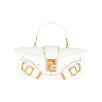 BALMAIN Crocodile Leather Embossed Calfskin Portable One Shoulder Crossbody Clutches Women's White
