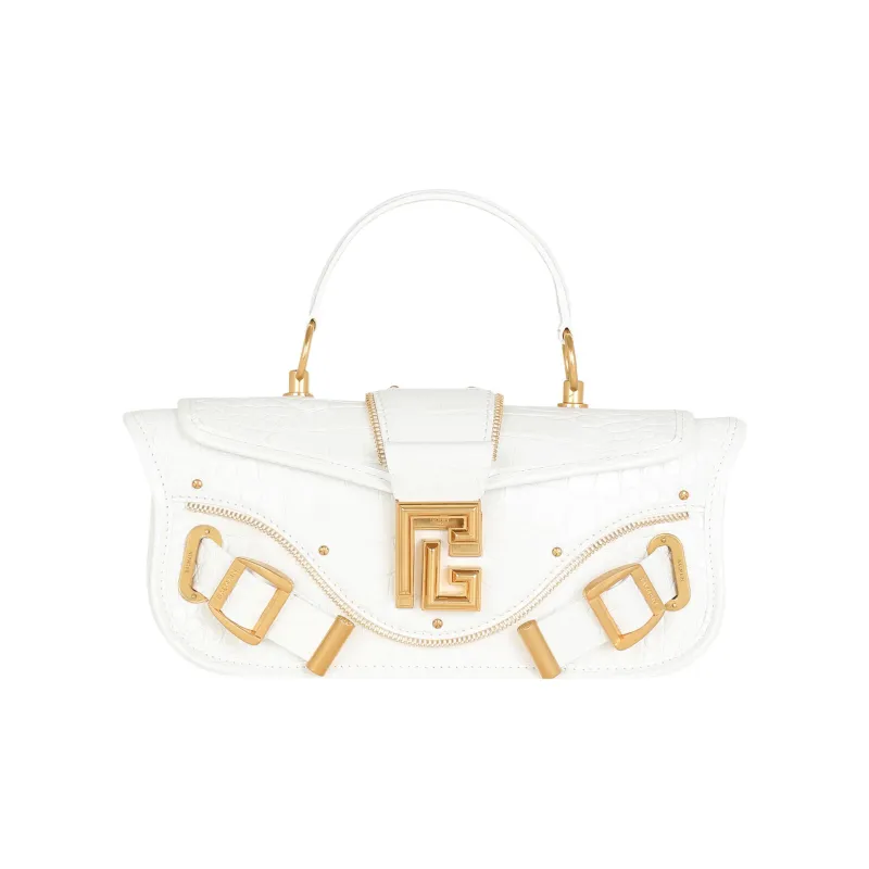 BALMAIN Crocodile Leather Embossed Calfskin Portable One Shoulder Crossbody Clutches Women's White-0
