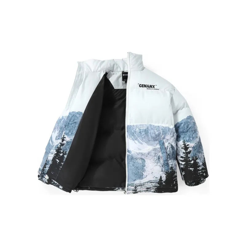 GENANX Puffer Jacket Unisex Print White-1