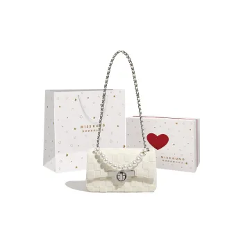 Miss Kung Cow Leather Chain Bag Pearl Bag Shoulder Bag Small Size Women's White