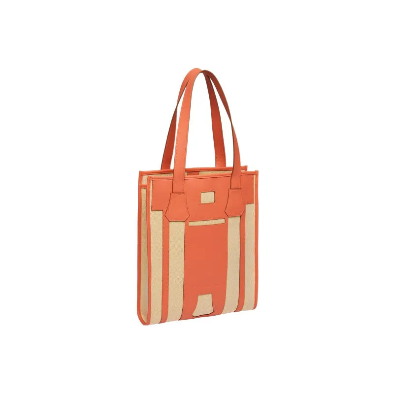 HERMES Dream Catcher Calfskin With Canvas Tote Bag Shopping Bag Handbag Women's Pink/Red/Yellow/Orange-1