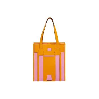 HERMES Dream Catcher Calfskin With Canvas Tote Bag Shopping Bag Handbag Women's Pink/Red/Yellow/Orange