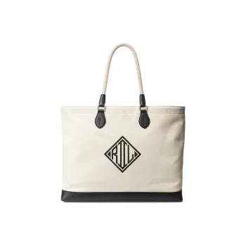 Polo Ralph Lauren Fabric Tote Bag Shopping Bag Shoulder Bag Handbag Men's Black/White