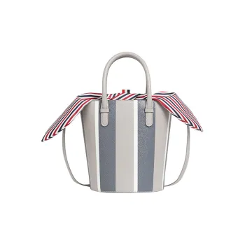 THOM BROWNE· Pebble Texture Leather Bucket Bag, Crossbody, One Shoulder Handbag Women's Medium Gray