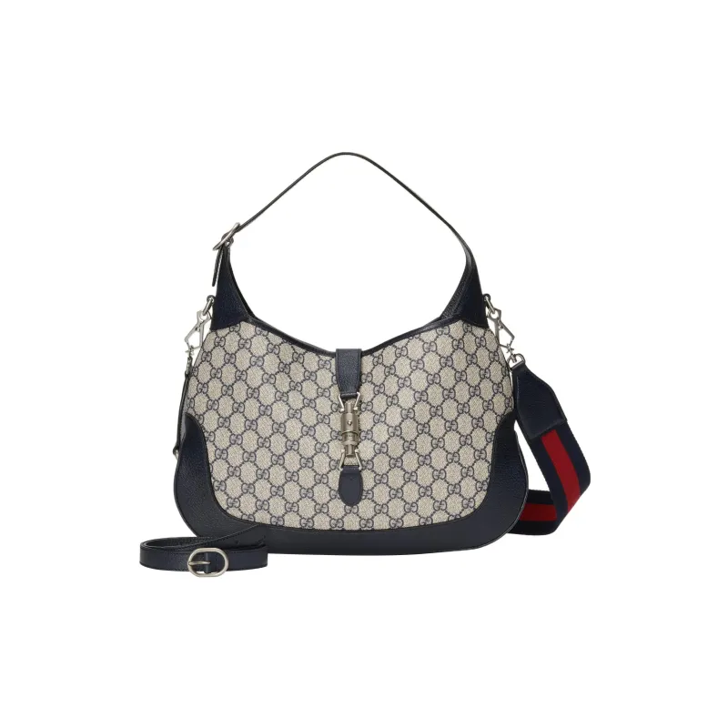 GUCCI Jackie 1961 Canvas With Leather Trim Crescent Shoulder Bag Shoulder Bag Women's Gray Blue Multicolor-1