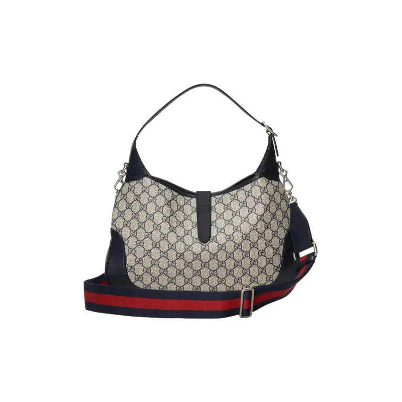 GUCCI Jackie 1961 Canvas With Leather Trim Crescent Shoulder Bag Shoulder Bag Women's Gray Blue Multicolor-2