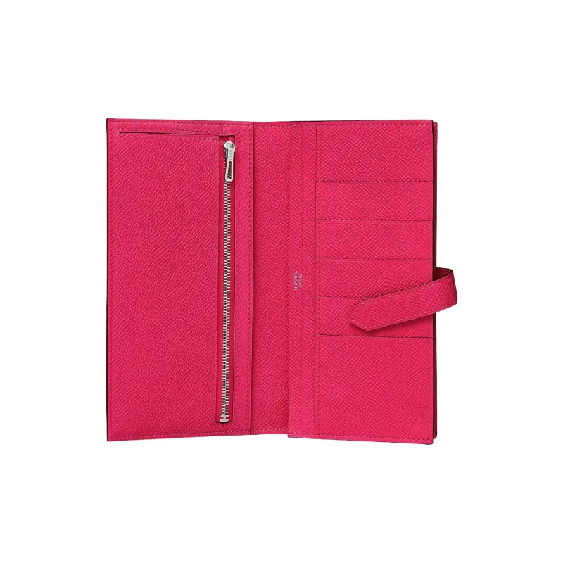 HERMES Bearn Epsom Calfskin Wallet Women's Bright Pink-1