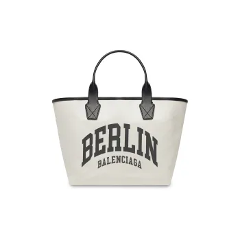 Balenciaga Cotton Canvas With Calfskin Tote Bag Shopping Bag Canvas Bag Handbags Large Size Women's Beige