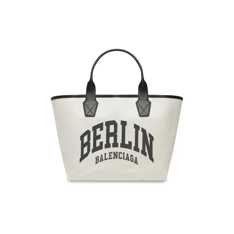 Balenciaga Cotton Canvas With Calfskin Tote Bag Shopping Bag Canvas Bag Handbags Large Size Women's Beige-0