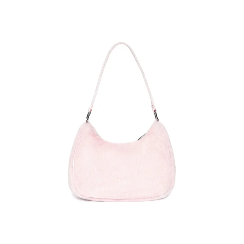 Kappa Rabbit Fur Texture Shoulder Bag, Pochette, Hobo Bag, Handbag Small Size Women's Fluffy Rabbit Pink-2