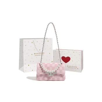Miss Kung Cow Leather Small Square Bag Pearl Bag Chain Bag Crossbody Bag Regular Women's Pink