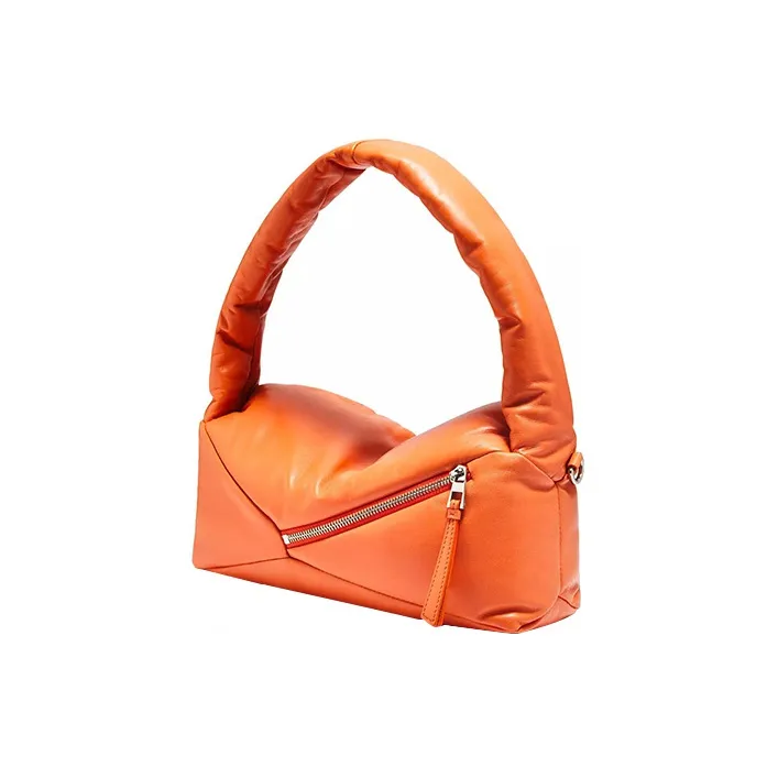 LOEWE Puzzle Hobo Shiny Nappa Sheep Leather Shoulder Bag Handbag Regular Women's Orange-4