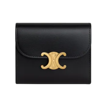CELINE Triomphe Calfskin Wallet Small Size Women's Black