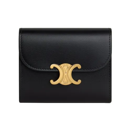 CELINE Triomphe Calfskin Wallet Small Size Women's Black