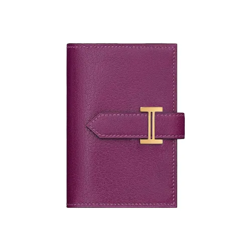 HERMES Bearn Chamkila Goat Skin Wallet Mini Women's P9 Anemone Sea Cucumber Purple