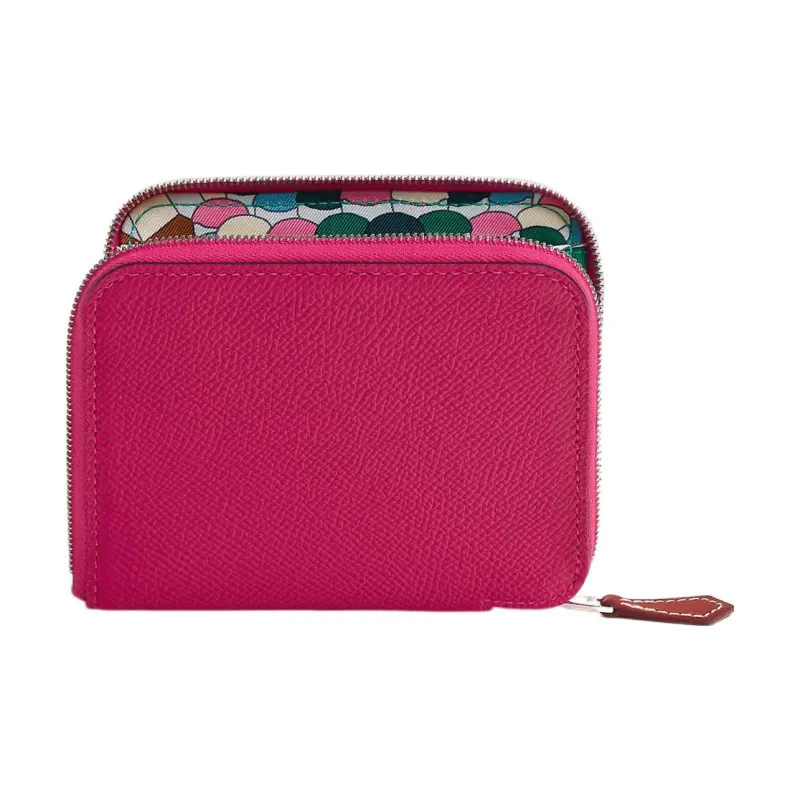 HERMES Silk'In Epson With Barenia Calfskin Wallet Women's Raspberry Red/Mint Green-4