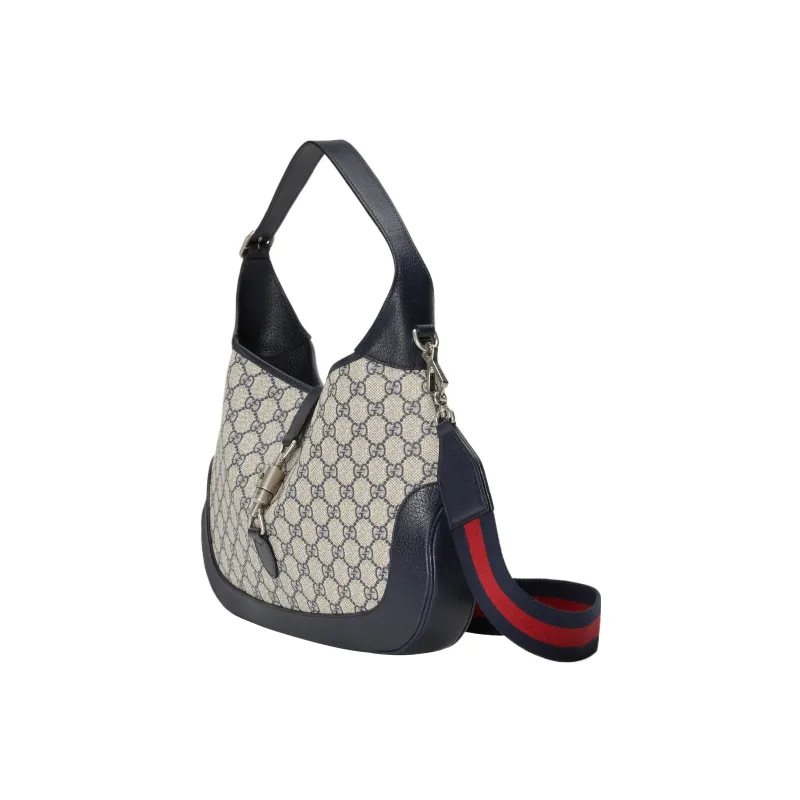 GUCCI Jackie 1961 Canvas With Leather Trim Crescent Shoulder Bag Shoulder Bag Women's Gray Blue Multicolor-3