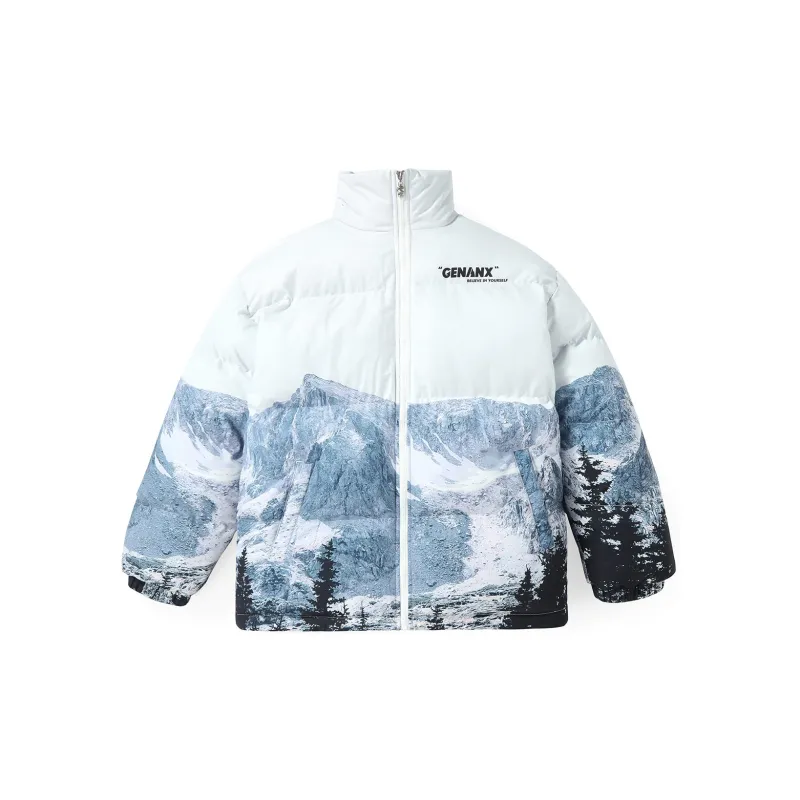 GENANX Puffer Jacket Unisex Print White-2