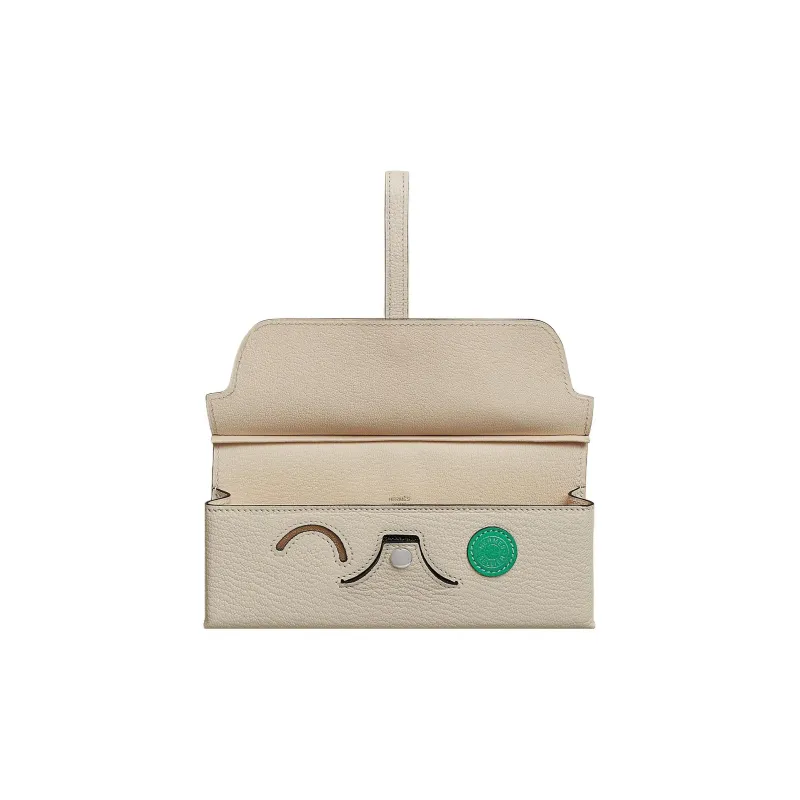 HERMES In The Loop Mysore Goat Skin Eyeglass Cases Eyeglass Pouches Women's Cream White/Black/Teak/Mint/Dusty Blue-2