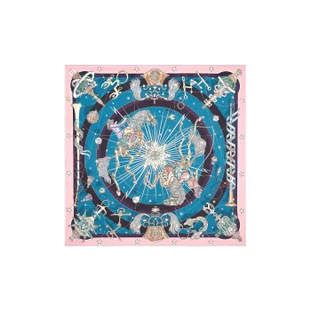 HERMES Silk Scarves Women's Pink/Cobalt Blue/Eggplant Purple