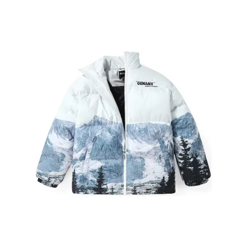 GENANX Parka Coats Unisex Print White