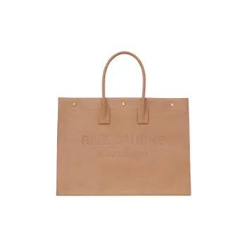 SAINT LAURENT Rive Gauche Cow Leather Tote Bag Shopping Bag Handbag Large Size Unisex Brown