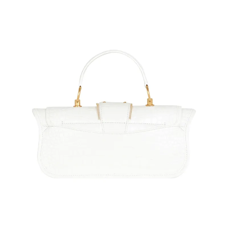 BALMAIN Crocodile Leather Embossed Calfskin Portable One Shoulder Crossbody Clutches Women's White-2