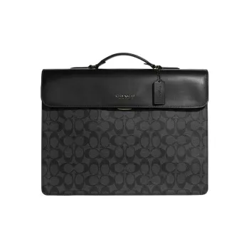 COACH Graham Canvas With Calfskin Portable One Shoulder Crossbody Briefcase Tubas Men's Black
