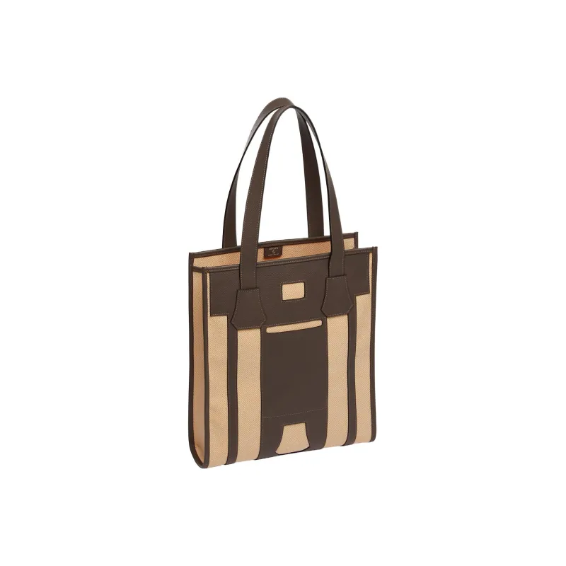 HERMES Dream Catcher Calfskin With Canvas Tote Bag Shopping Bag Handbag Women's Black/White/Gray/Brown-1