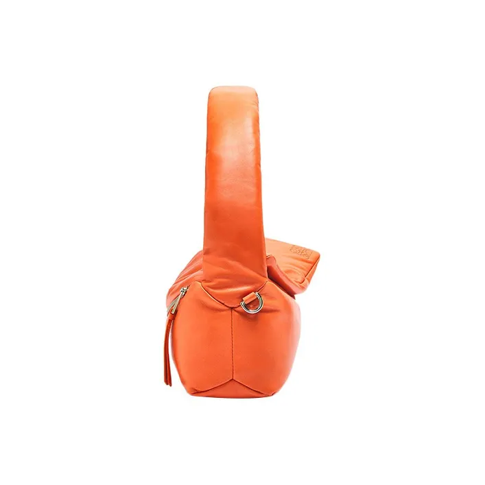 LOEWE Puzzle Hobo Shiny Nappa Sheep Leather Shoulder Bag Handbag Regular Women's Orange-3