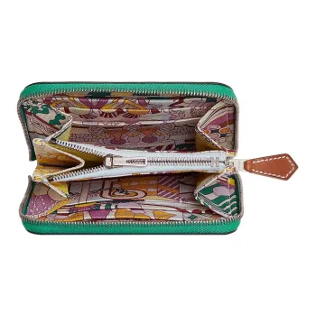HERMES Silk'In Epsom With Barenia Calfskin Coin Purses Wallets Women's Jade Green/Mist Blue