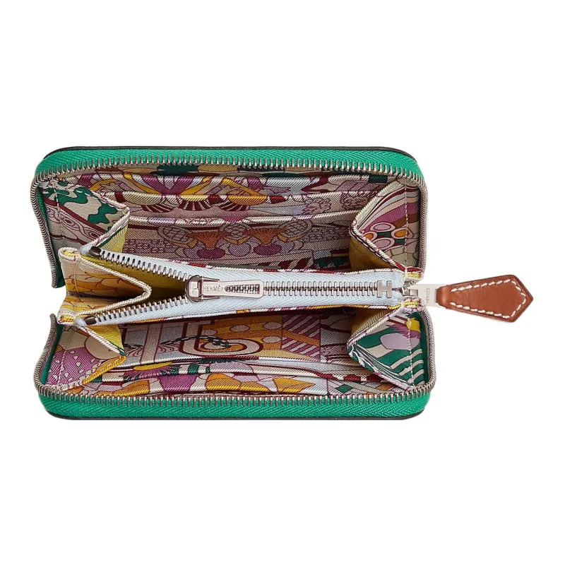 HERMES Silk'In Epsom With Barenia Calfskin Coin Purses Wallets Women's Jade Green/Mist Blue-1