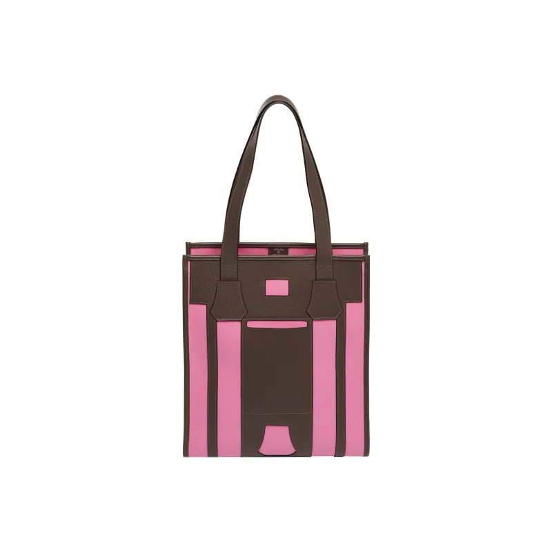 HERMES Dream Catcher Calfskin With Canvas Tote Bag Shopping Bag Handbag Women's Black/White/Gray/Brown-0