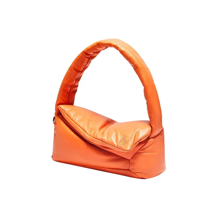 LOEWE Puzzle Hobo Shiny Nappa Sheep Leather Shoulder Bag Handbag Regular Women's Orange-2