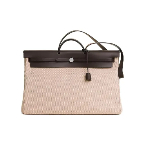 HERMES Herbag Canvas With Leather Canvas Bag Handbag Shoulder Bag Crossbody Bag Women's Light Beige/Beige/Wood Color