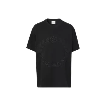 Burberry Solid Color Logo Pattern Embroidery Crew Neck Short-Sleeved T-Shirt Men's Black