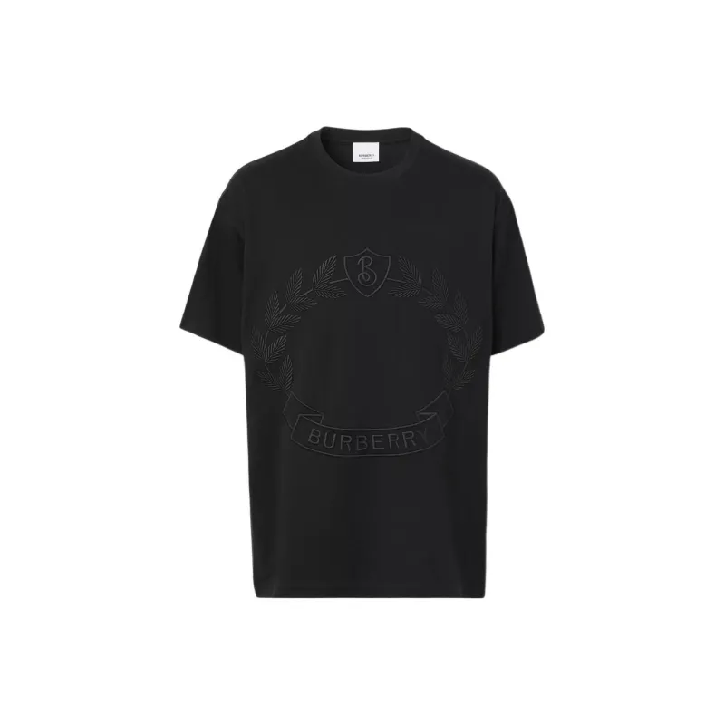 Burberry Solid Color Logo Pattern Embroidery Crew Neck Short-Sleeved T-Shirt Men's Black-0