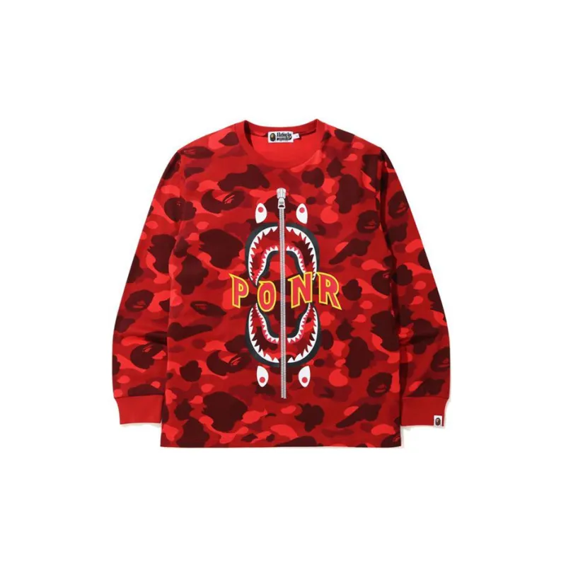 A BATHING APE Color Camo Ponr Shark L/S Tee-1