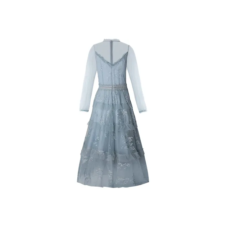 JINYE ORIENTAL A Line Skirt Dress Gray Blue-1