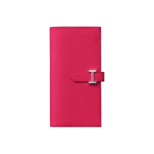 HERMES Bearn Epsom Calfskin Wallet Women's Bright Pink