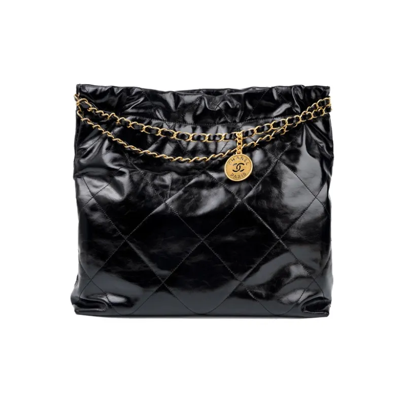 CHANEL 22K Autumn And Winter Cow Leather Tote Bag, Shopping Bag, Handbag, Shoulder Bag Women's Black-2