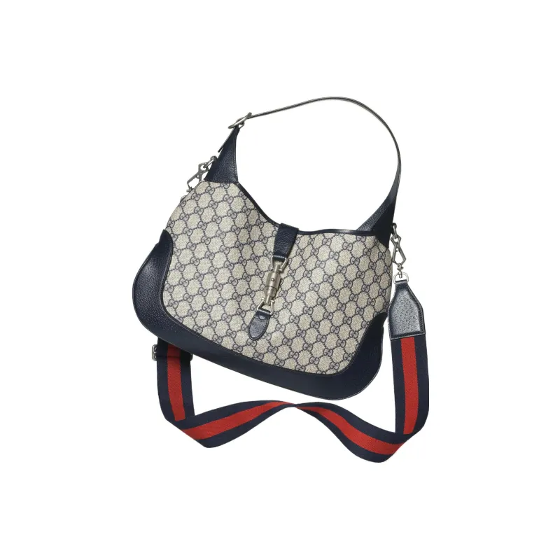 GUCCI Jackie 1961 Canvas With Leather Trim Crescent Shoulder Bag Shoulder Bag Women's Gray Blue Multicolor-5