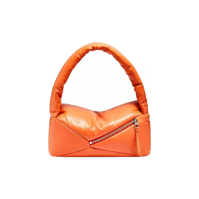 LOEWE Puzzle Hobo Shiny Nappa Sheep Leather Shoulder Bag Handbag Regular Women's Orange-5