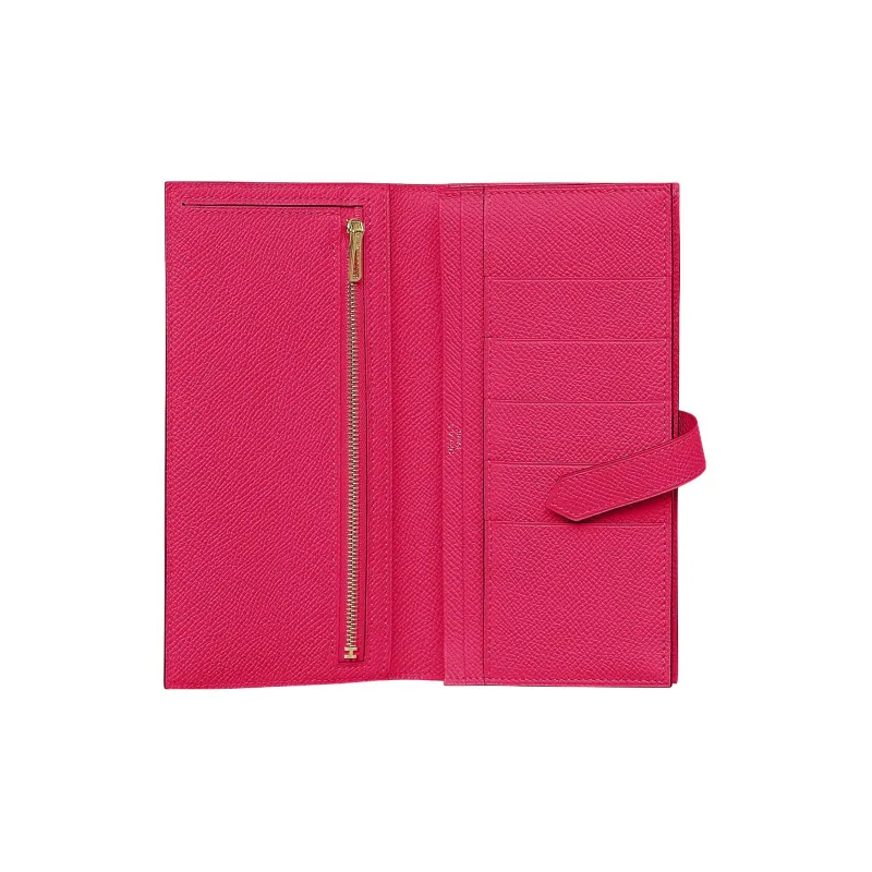 HERMES Bearn Epsom Calfskin Wallet Women's Bright Pink-1